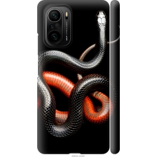 Чохол на Xiaomi Poco F3 Червоно-чорна змія на чорному фоні 4063m-2280