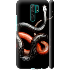 Чохол на Xiaomi Redmi 9 Червоно-чорна змія на чорному фоні 4063m-2019