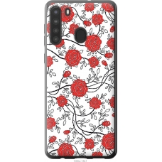 Чохол на Samsung Galaxy A21 Червоні троянди на білому фоні 1060u-1841